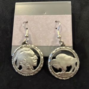 EJC 97 Pewter Buffalo Native American dangle earrings